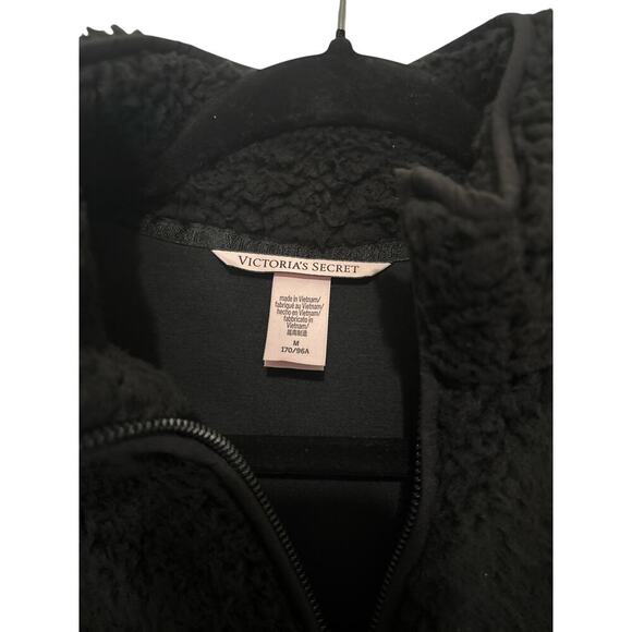 Victoria’s Secret Black Sherpa Zip Jacket- Size M – Cozy Winter Essential - Picture 3 of 5